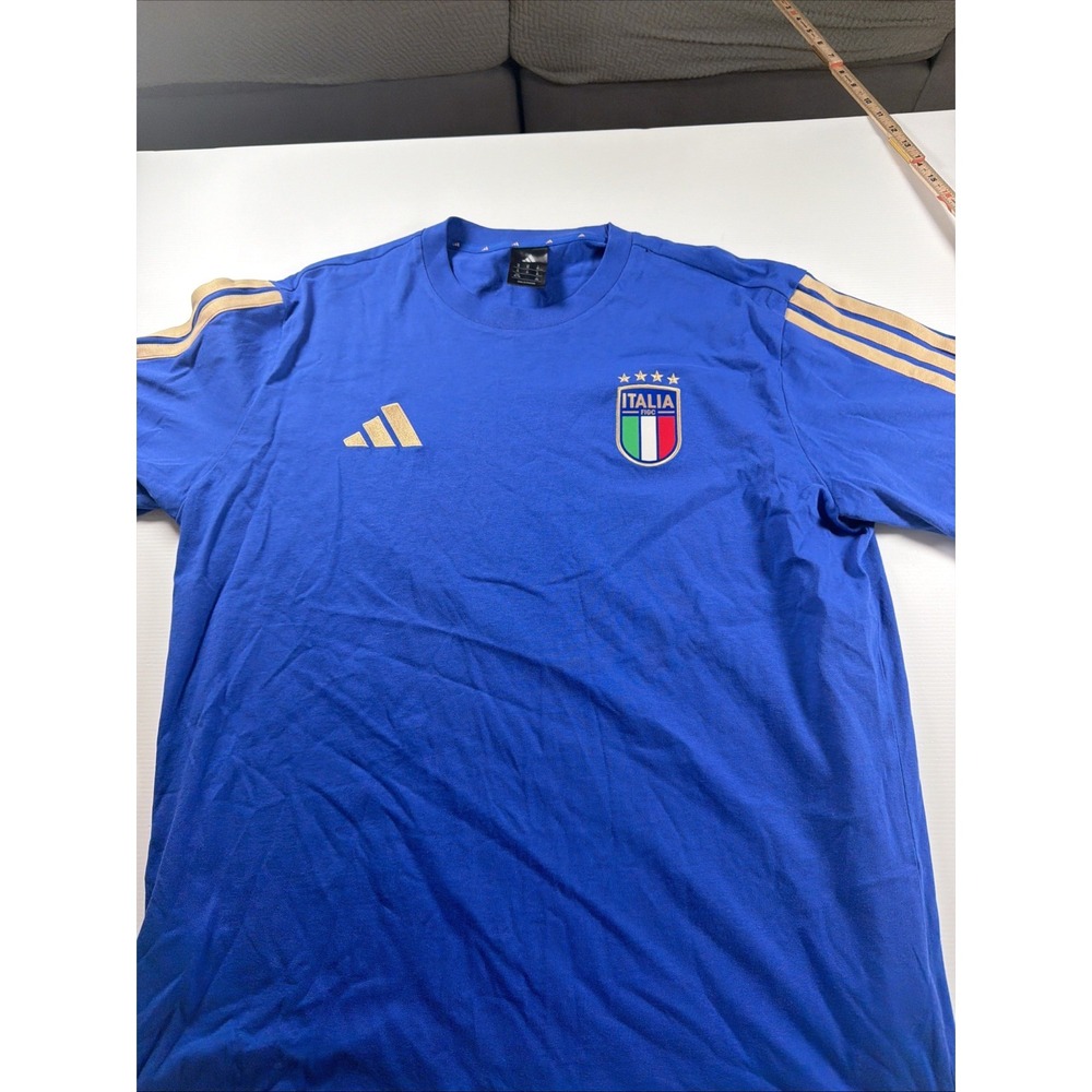 Adidas Italy FIGC Soccer T-Shirt Blue Gold Men's XL